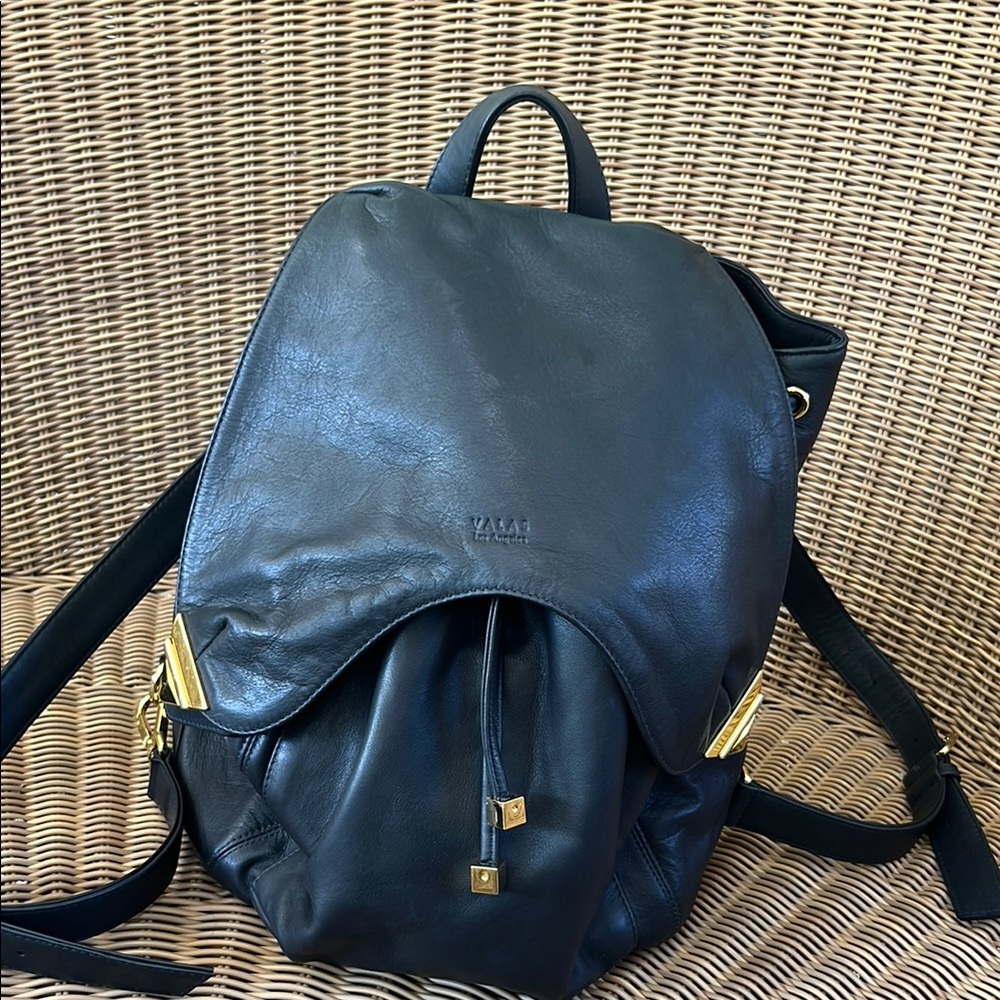 Retail $1,495 VALLAS Los Angeles black leather backpack. Sold out in stores